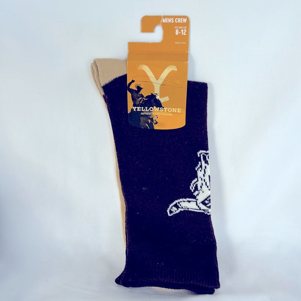 NWT Bloworld Yellowstone Men’s Crew Sock Fits 8-12 -Brown & Cream